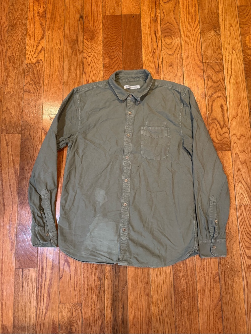 Outerknown Organic Cotton Olive Green Button Front Shirt Medium